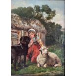 JAN WALRAVEN, DUTCH, 1827 - 1863, 19TH CENTURY OIL ON PANEL Farmyard scene, a young shepherdess with