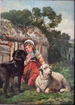 JAN WALRAVEN, DUTCH, 1827 - 1863, 19TH CENTURY OIL ON PANEL Farmyard scene, a young shepherdess with