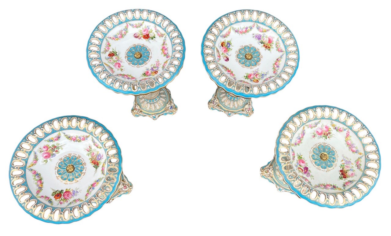 COPELAND, A FINE SET OF FOUR 19TH CENTURY HAND PAINTED PORCELAIN TAZZAS Representing the four - Image 7 of 8