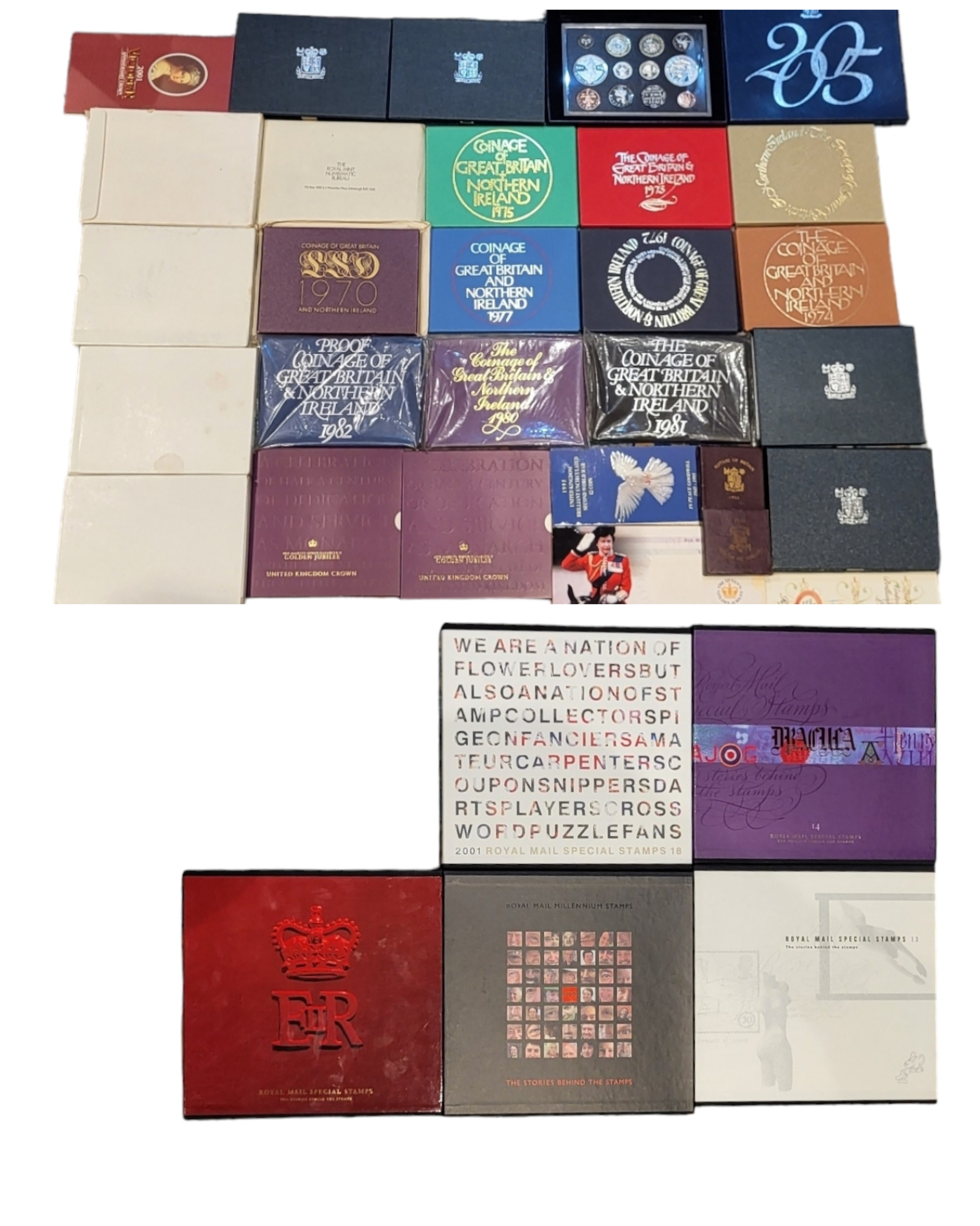 A LARGE COLLECTION OF ROYAL MINT PROOF COIN SETS, UNCIRCULATED COINS AND OTHERS, TOGETHER WITH