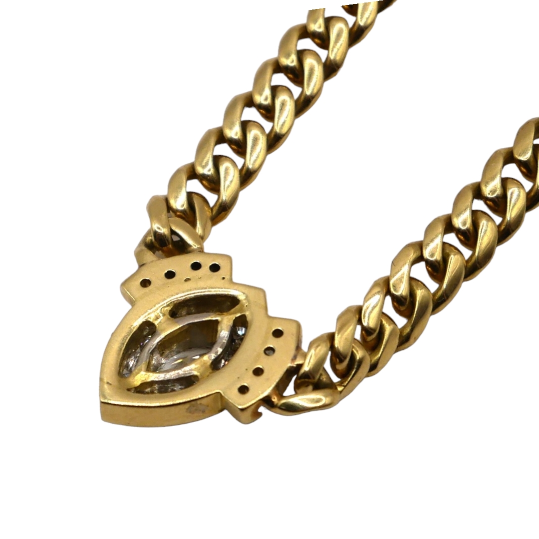 A VINTAGE 18CT YELLOW GOLD AND DIAMOND NECKLACE Having central marquise cut diamond (approx. 7mm x - Image 4 of 4