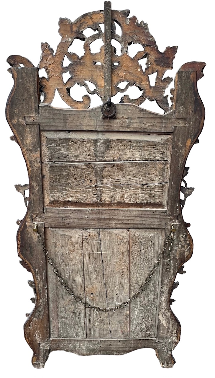 A LARGE 18TH CENTURY FRENCH LOUIS XV ROCOCO CARVED GILTWOOD AND PAINTED PIER MIRROR The framed - Image 8 of 8