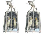 CHARLES EDWARDS, LONDON, A PAIR NICKEL SILVER REGENCY DESIGN GLASS HALL LANTERNS Retail price £