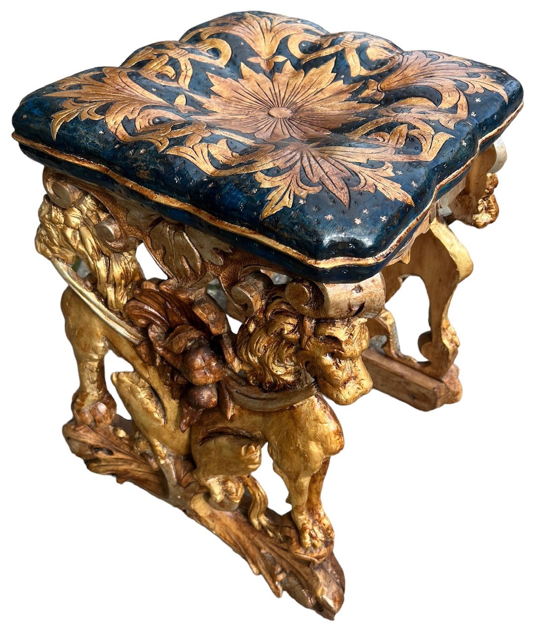 A 19TH CENTURY ITALIAN CARVED GILTWOOD AND PAINTED STOOL The solid cousin from seat with floral - Image 6 of 6