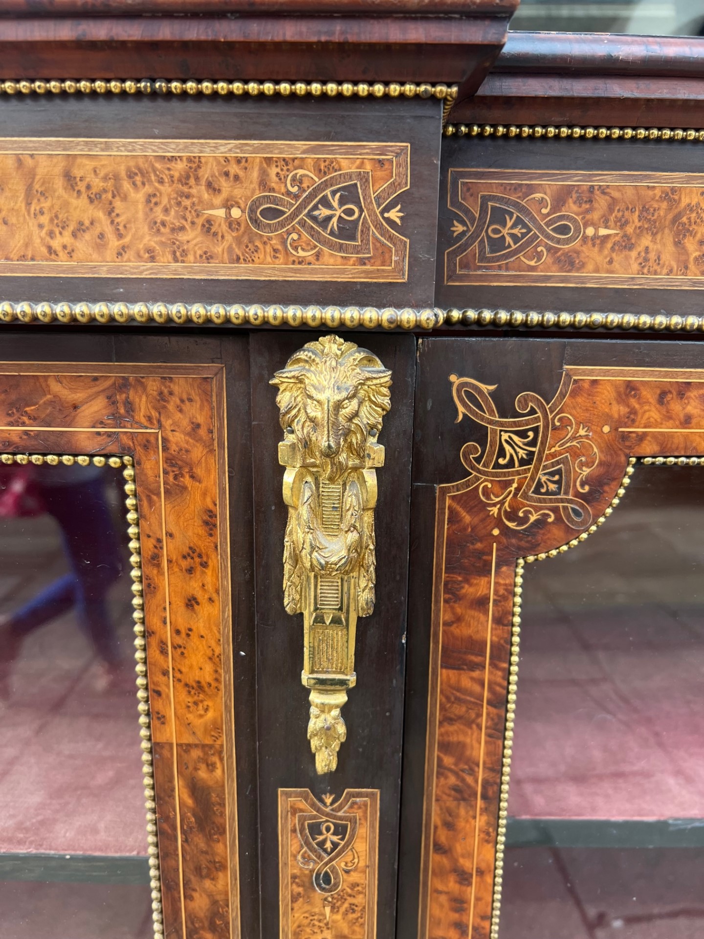 EDWARDS AND ROBERTS, A LARGE 19TH CENTURY VICTORIAN EBONISED BURR WALNUT AND AMBOYNA INLAID AND GILT - Image 6 of 6