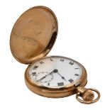 AMERICAN WALTHAM WATCH CO., MASSACHUSETTS, A 9CT GOLD DOUBLE HUNTER WALTHAM TRAVELLER POCKET