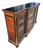 EDWARDS AND ROBERTS, A LARGE 19TH CENTURY VICTORIAN EBONISED BURR WALNUT AND AMBOYNA INLAID AND GILT