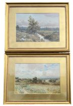 JOSEPH POWELL, A PAIR OF BRITISH WATERCOLOUR Landscape, cattle grazing beside a river, hillside with