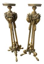 MANNER OF ROBERT ADAM, A PAIR OF 19TH CENTURY NEOCLASSICAL DESIGN CARVED GILTWOOD TORCHERE STANDS
