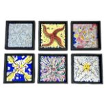 SALVADOR DALI, SPANISH, 1904 - 1989, COMPLETE SET OF SIX PAINTED AND GLAZED CERAMIC TILES All signed