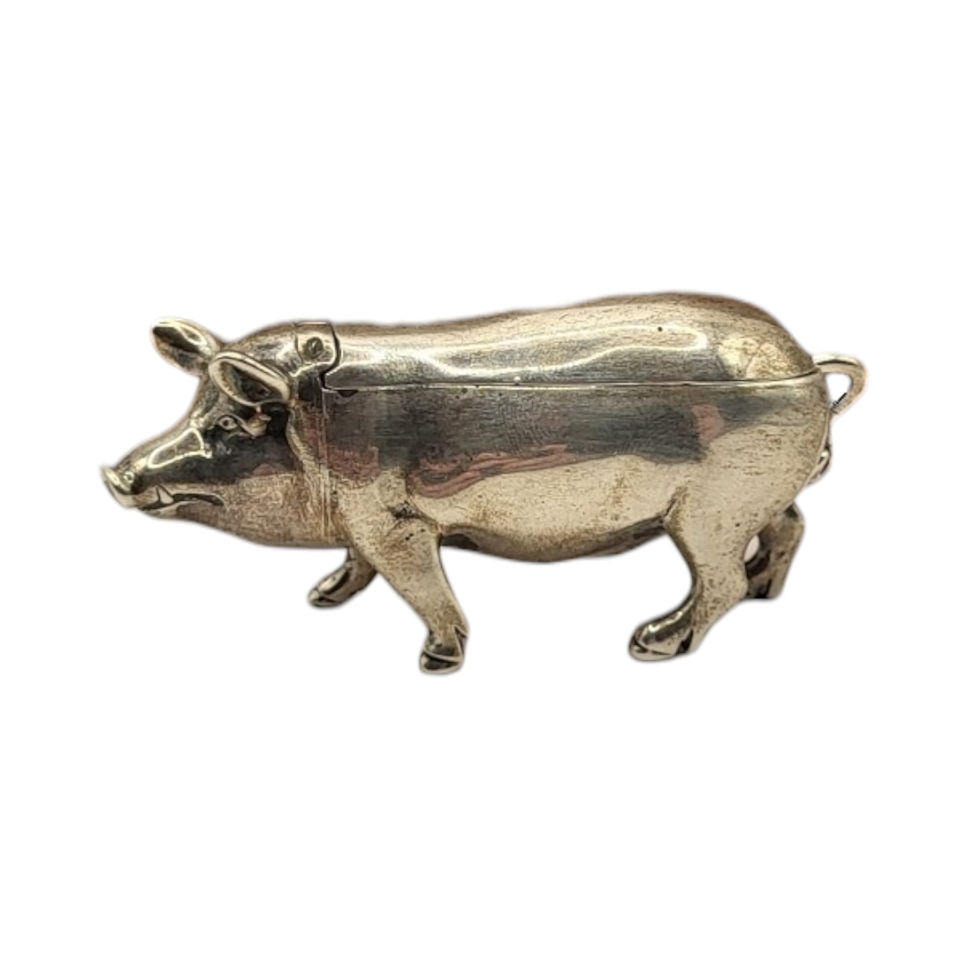 JOSEPH BRAHAM. A FINE 19TH CENTURY VICTORIAN NOVELTY MUSTARD POT IN THE FORM OF A PIG, HALLMARKED - Image 2 of 4