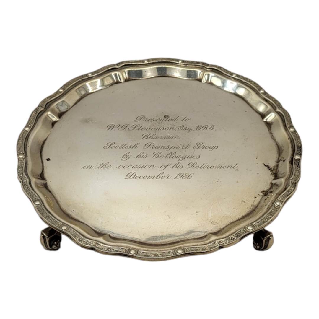 J.B. CHATTERLEY & SONS LTD, A VINTAGE SILVER CARD TRAY, HALLMARKED BIRMINGHAM, 1983 Chased Celtic