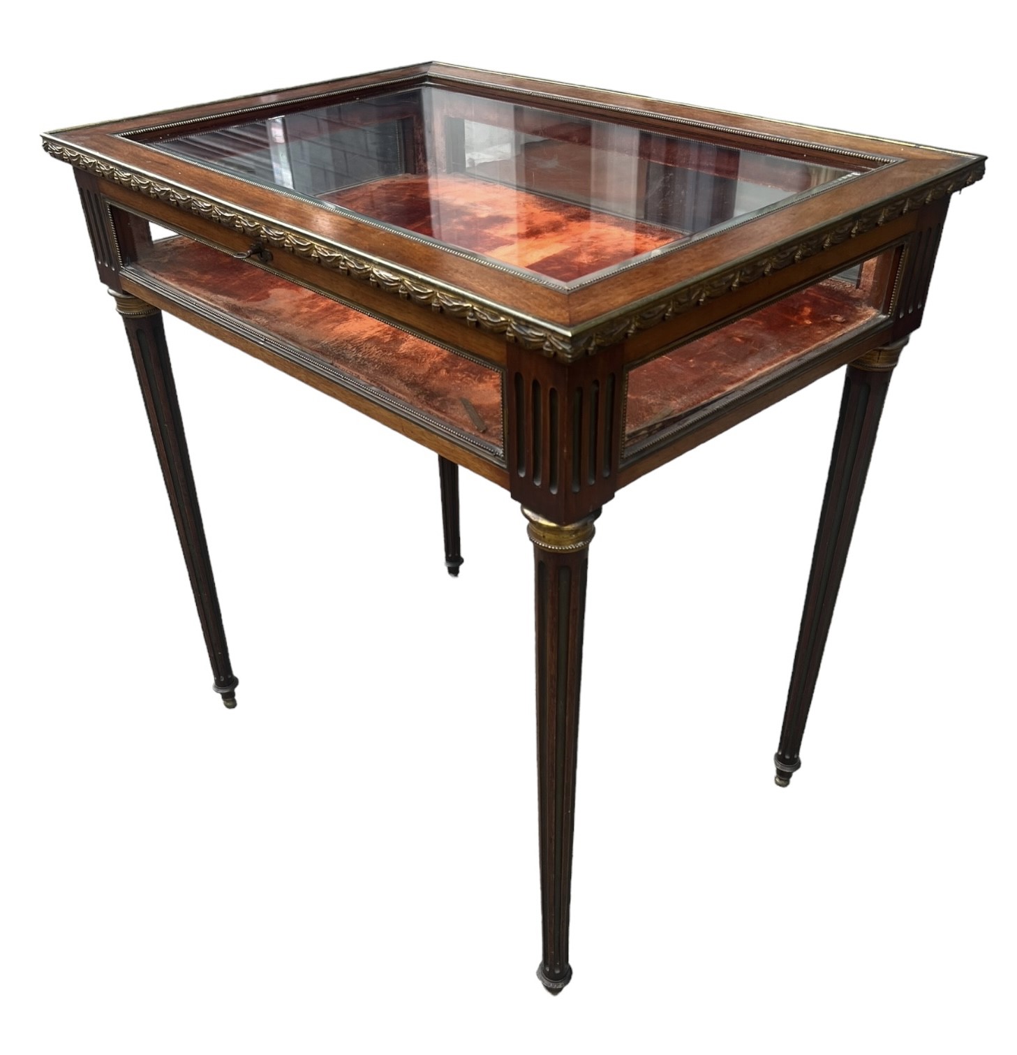 A 19TH CENTURY FRENCH MAHOGANY AND GILT METAL MOUNTED BIJOUTERIE TABLE With hinge top raised on - Image 4 of 6