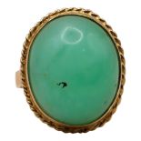 A LARGE POLISH 14CT GOLD AND AQUA CHALCEDONY COCKTAIL RING Having oval cabochon cut aqua