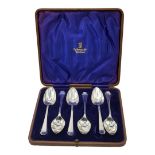 CHARLES JAMES ALLEN, A CASED SET OF SIX ART DECO SILVER GRAPEFRUIT SPOONS, HALLMARKED SHEFFIELD,