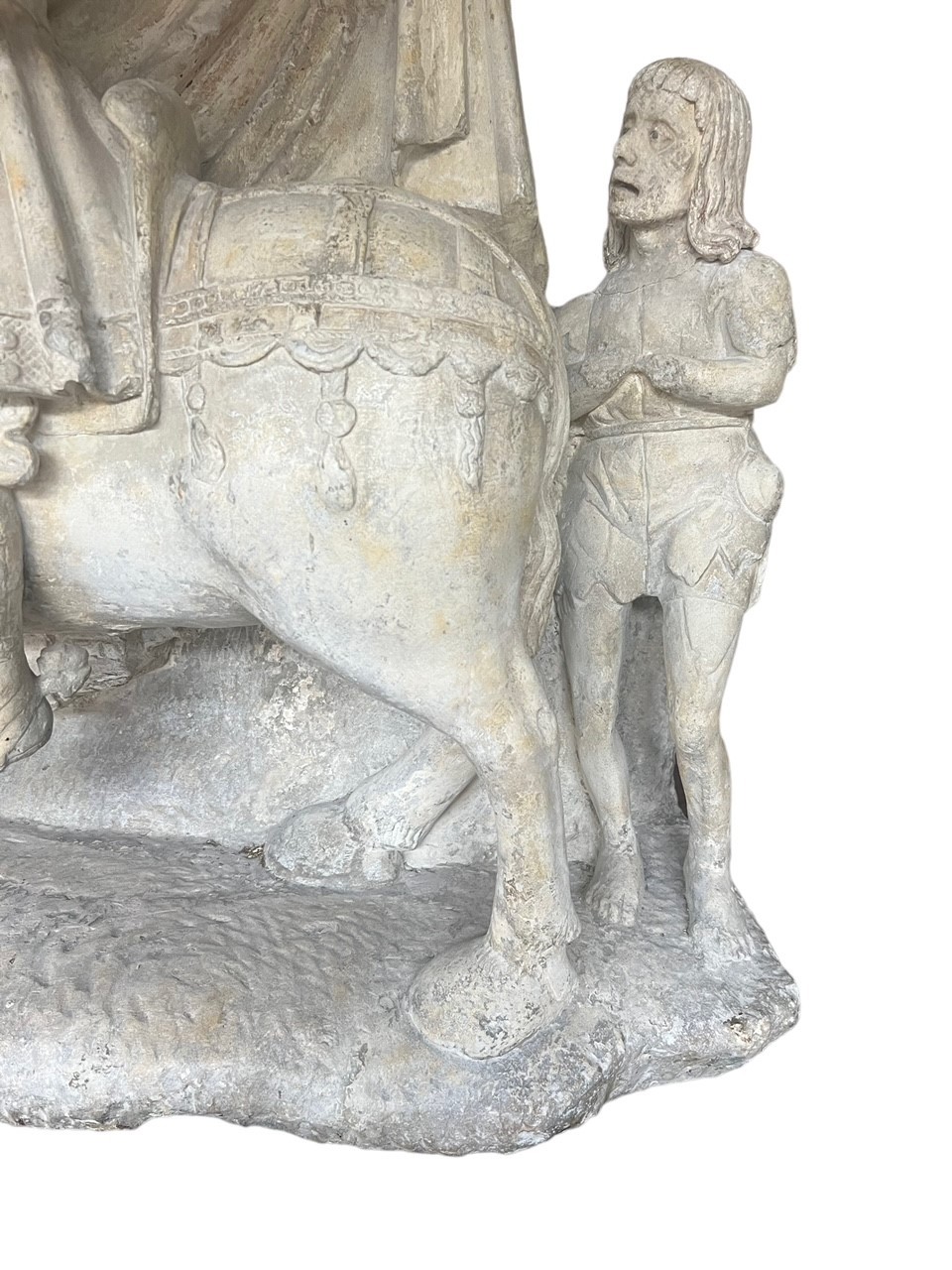 A LARGE RARE EARLY 16TH CENTURY FRENCH CARVED LIMESTONE GROUP, St. Martin on horseback sharing a - Image 8 of 15