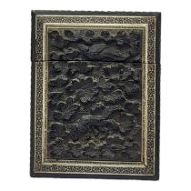 A 19TH CENTURY ANGLO-INDIAN SANDALWOOD CALLING CARD CASE Ebonised case with fine inlaid