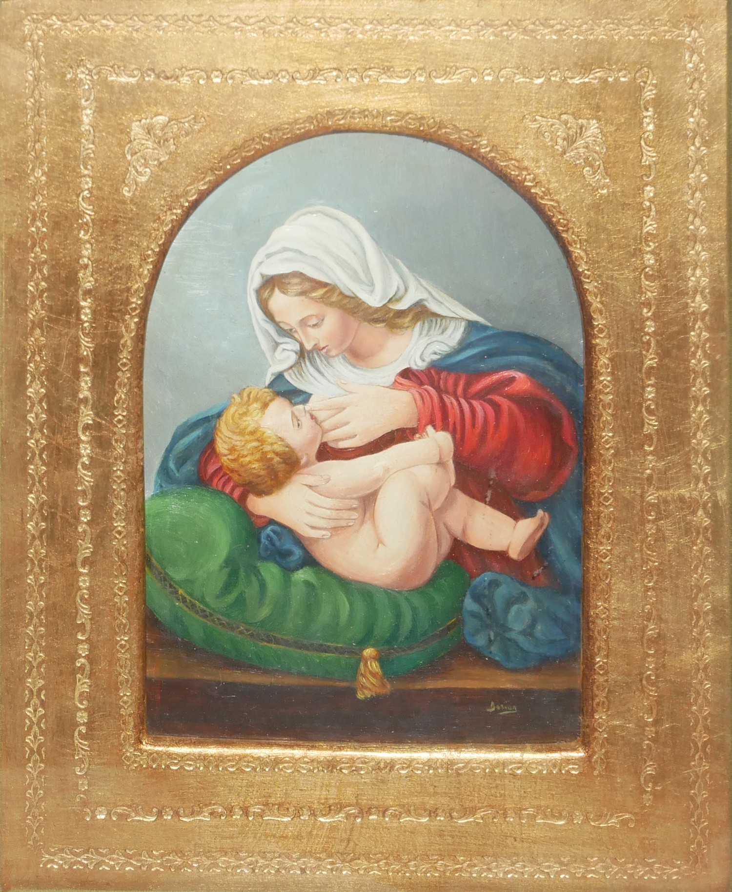 AFTER ANDREA SOLARI, 1460 - 1524, A PAIR OF 20TH CENTURY OILS ON PANEL ‘Madonna with the Green - Image 3 of 7