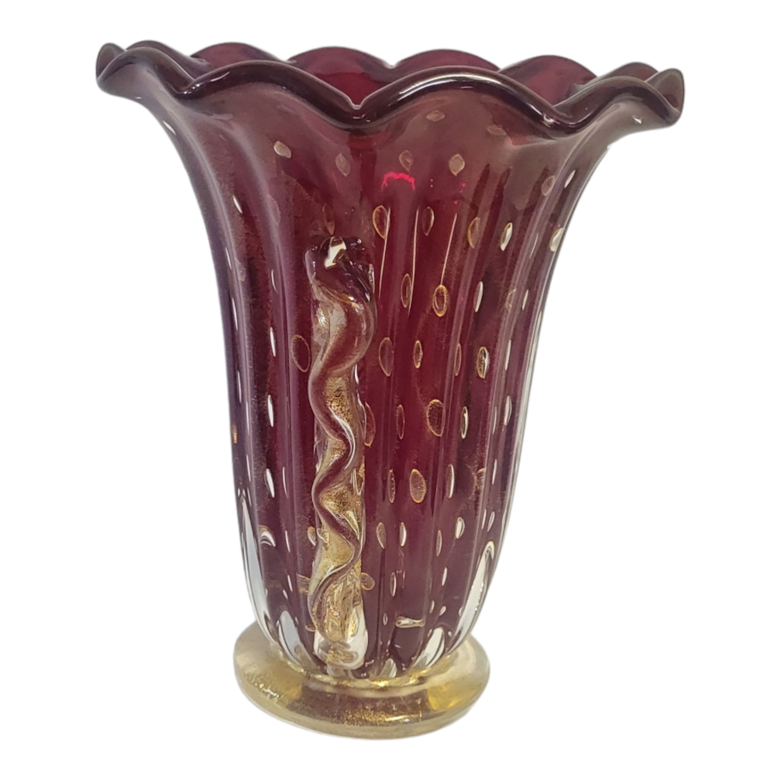 A MID 20TH CENTURY ITALIAN MURANO HAND BLOWN CAMPANA FORM ART GLASS VASE The body applied with - Image 4 of 7