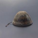 AN AFRICAN CARVED WOODEN TOUAREG BOWL Conical form, with incised decoration and brass mounts to