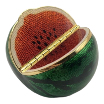A RARE AND UNUSUAL CONTINENTAL 18CT GOLD AND GUILLOCHE ENAMEL 'MELON' PILL BOX Having a hinged