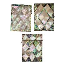 A COLLECTION OF THREE 19TH CENTURY MOTHER OF PEARL AND PAPUA SHELL CALLING CARD CASES Two with