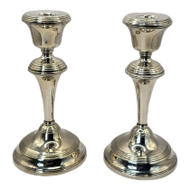 A PAIR OF MID 20TH CENTURY HALLMARKED SILVER DESK CANDLESTICKS Birmingham, 1954, by B&Co., each with