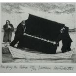KAROLINA LARUSDOTTIR, ICELANDIC, 1944 - 2019, ETCHING Titled ‘Men Ferry the Piano’, signed, numbered