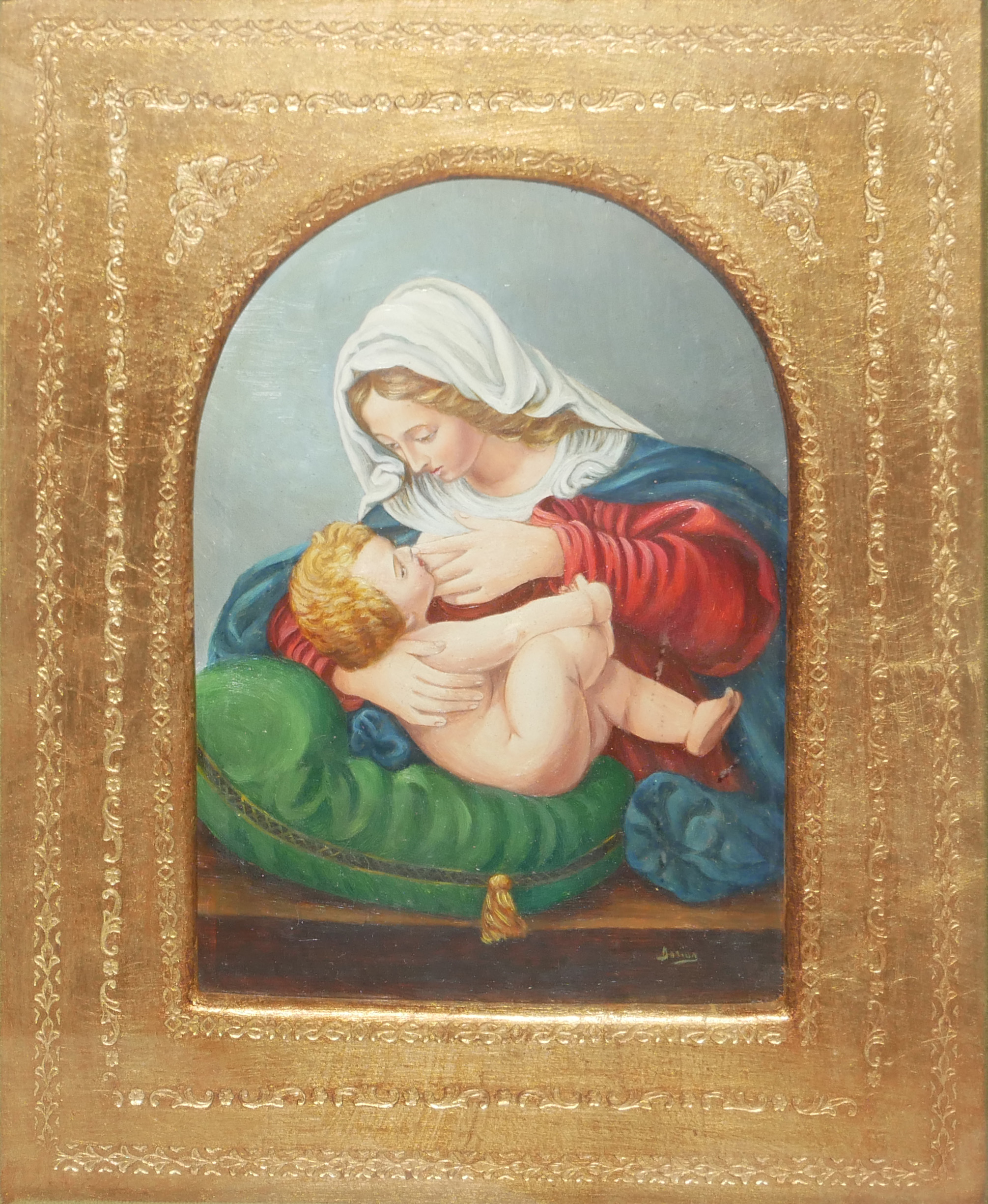 AFTER ANDREA SOLARI, 1460 - 1524, A PAIR OF 20TH CENTURY OILS ON PANEL ‘Madonna with the Green - Image 2 of 7