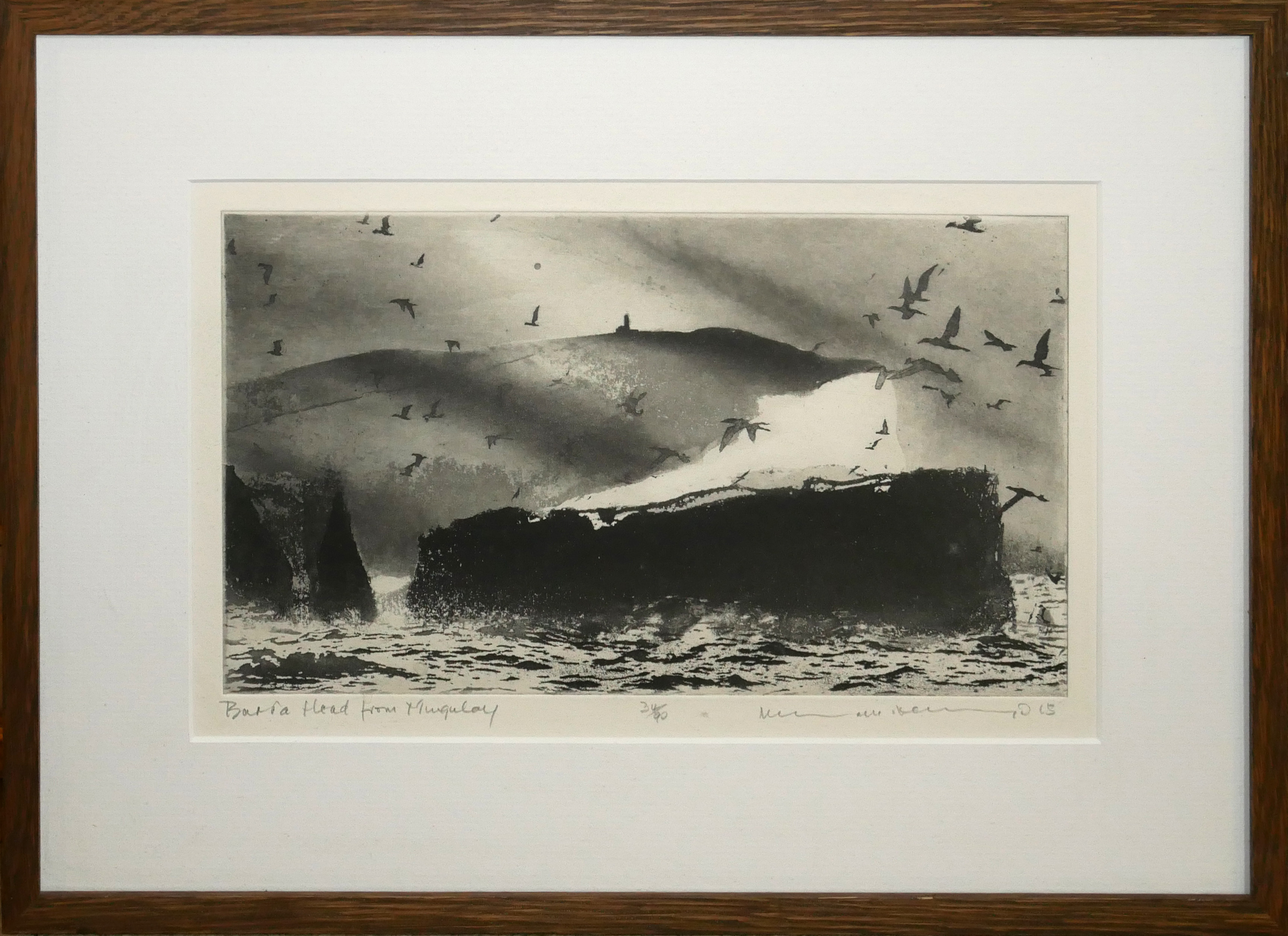 NORMAN ACKROYD, BN 1938, A BLACK AND WHITE ETCHING Titled 'Barra Head from Mingulay 2018', coastal - Image 2 of 7