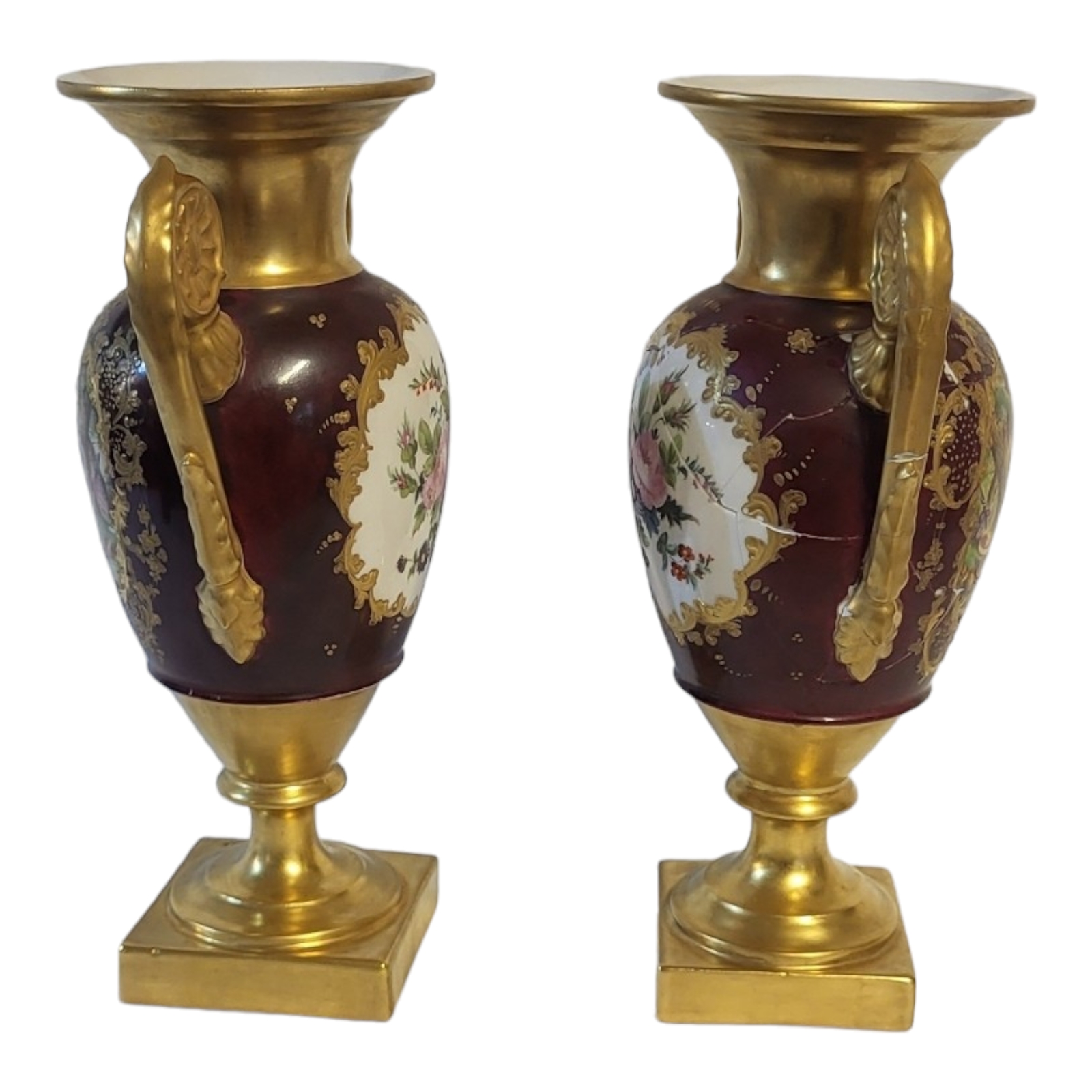 A PAIR OF EARLY 20TH CENTURY EMPIRE STYLE PARIS PORCELAIN JEWELLED TWIN HANDLED PEDESTAL VASES - Image 2 of 9