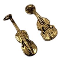 TWO VINTAGE 9CT GOLD 'VIOLIN' CHARMS Each having a hanging bale. (approx 2cm) Condition: good