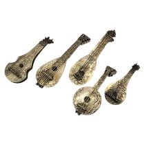 A SET OF THREE 19TH CENTURY CONTINENTAL SILVER NOVELTY MINIATURE MODELS OF MANDOLINS All embossed