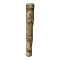 A JAPANESE MEIJI PERIOD, 1868 - 1911, YATATE (CASE TO HOLD WRITING BRUSH) FIGURAL BONE BRUSH HOLDER,