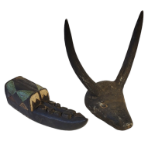 A 20TH CENTURY CONTINENTAL CARVED WOODEN BULL TROPHY MOUNT Painted having painted decoration,