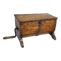 A VINTAGE POST EDWARDIAN OAK CASED TABLE TOP BUTTER CHURN Metal mounted, fully fitted interior