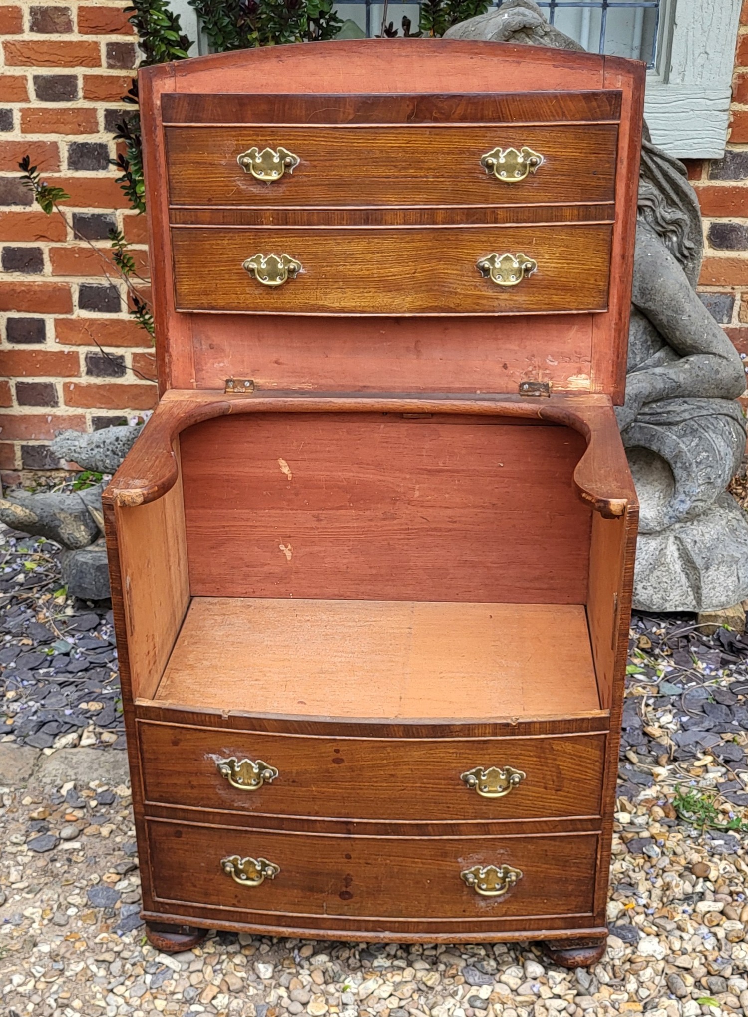 A 19TH CENTURY MAHOGANY BOW- FRONTED COMMODE The hinged lid and brass handle escutcheons, - Image 5 of 5