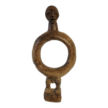 A VINTAGE AFRICAN CARVED WOODEN LUBA ZAIRRE' FIGURE Having a circular hollow body. (approx 29cm x