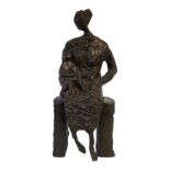 AFTER HENRY MOORE, BRONZED METAL COMPOSITION GROUP, MOTHER AND CHILD ON A BENCH Avante Garde design.