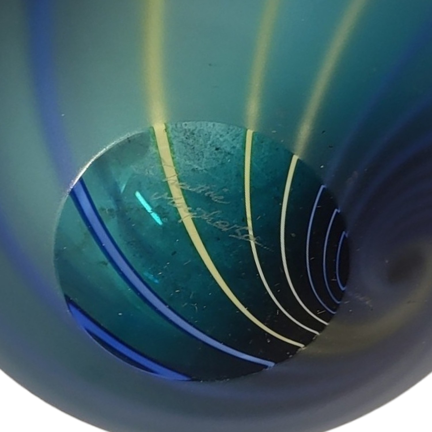 CHARLIE MACPHERSON, A CONTEMPORARY ART GLASS VASE Matt turquoise with coloured glass rods, - Image 3 of 3