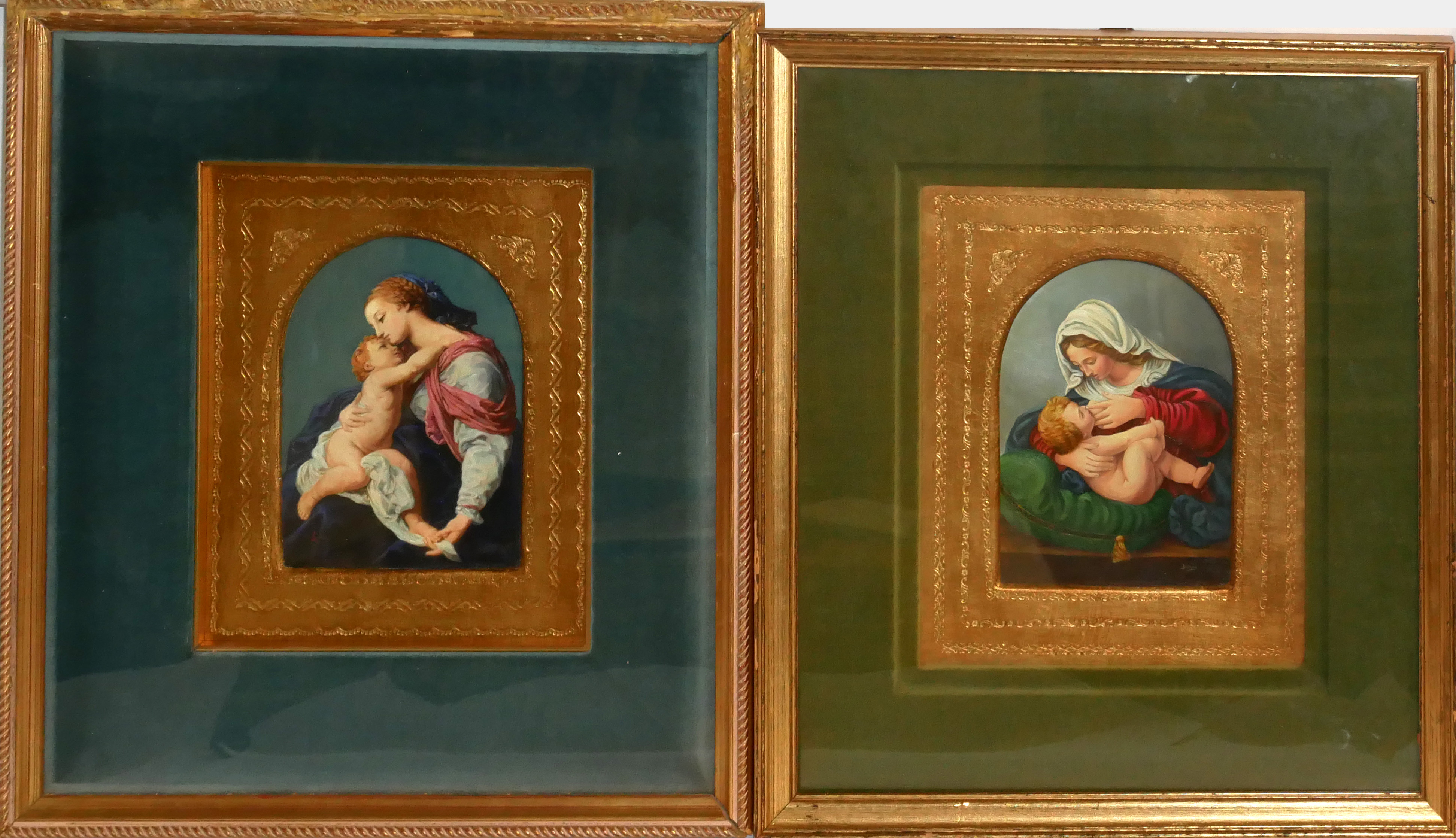 AFTER ANDREA SOLARI, 1460 - 1524, A PAIR OF 20TH CENTURY OILS ON PANEL ‘Madonna with the Green
