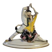 A FINE ACKERMANN & FRITZE OF VOLKSTEDT, 1908 - 1936, AN ART DECO PORCELAIN GROUP, PIERROT AND