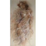 GARY BENFIELD, A 20TH CENTURY MIXED MEDIA FEMALE STUDY Full length portrait, wearing fine see