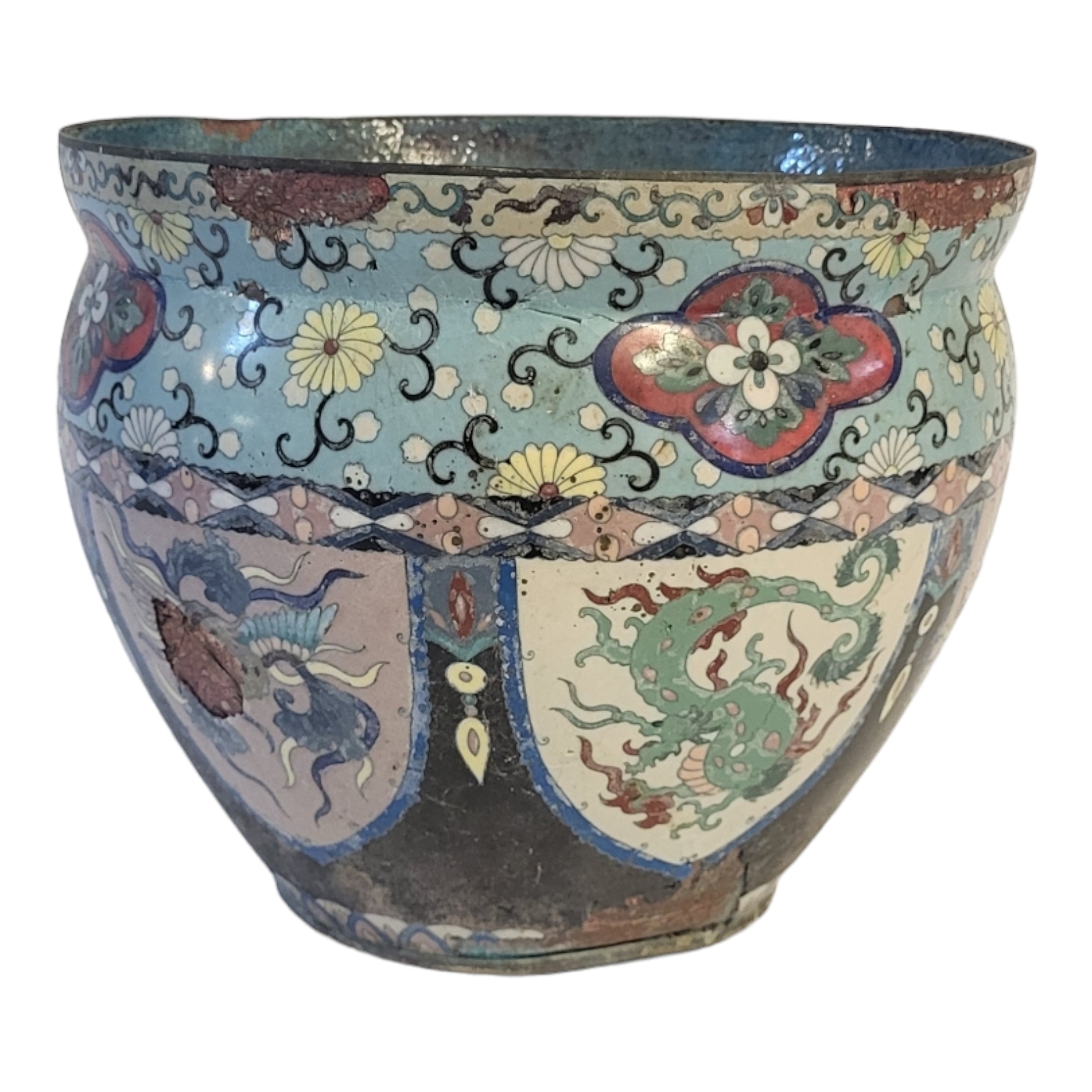 A 19TH CENTURY JAPANESE MEIJI PERIOD, 1868 - 1911, CLOISONNÉ JARDINIÈRE Decorated with panels of - Image 4 of 5