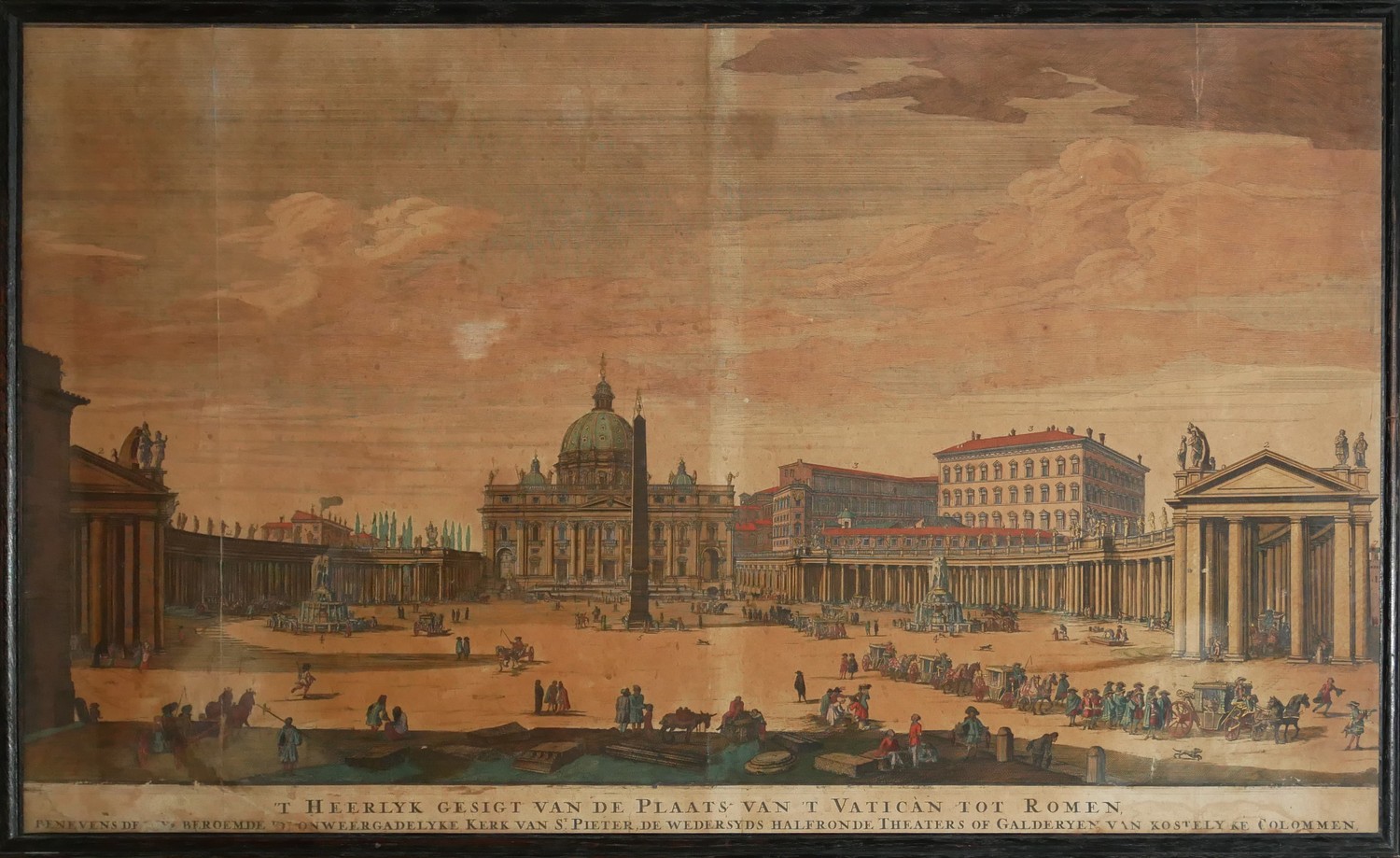 AN 18TH CENTURY HAND COLOURED ENGRAVING OF THE VATICAN, ROME Titled 'T Heerlijk Gezigt Van de Plaats - Image 3 of 5