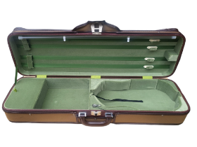 A VINTAGE VIOLIN CASE With brown canvas cover and green velvet lining, unbranded.