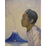 RAGNAR C. HALLQUIST, 1883 - 1964, 20TH CENTURY OIL ON BOARD Portrait of Javanese woman set before
