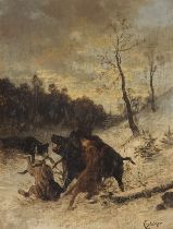 C. DOLCHER, CENTRAL EUROPEAN SCHOOL AUSTRIAN/GERMAN OIL ON BOARD, CIRCA 1900 Forest hunting scene,