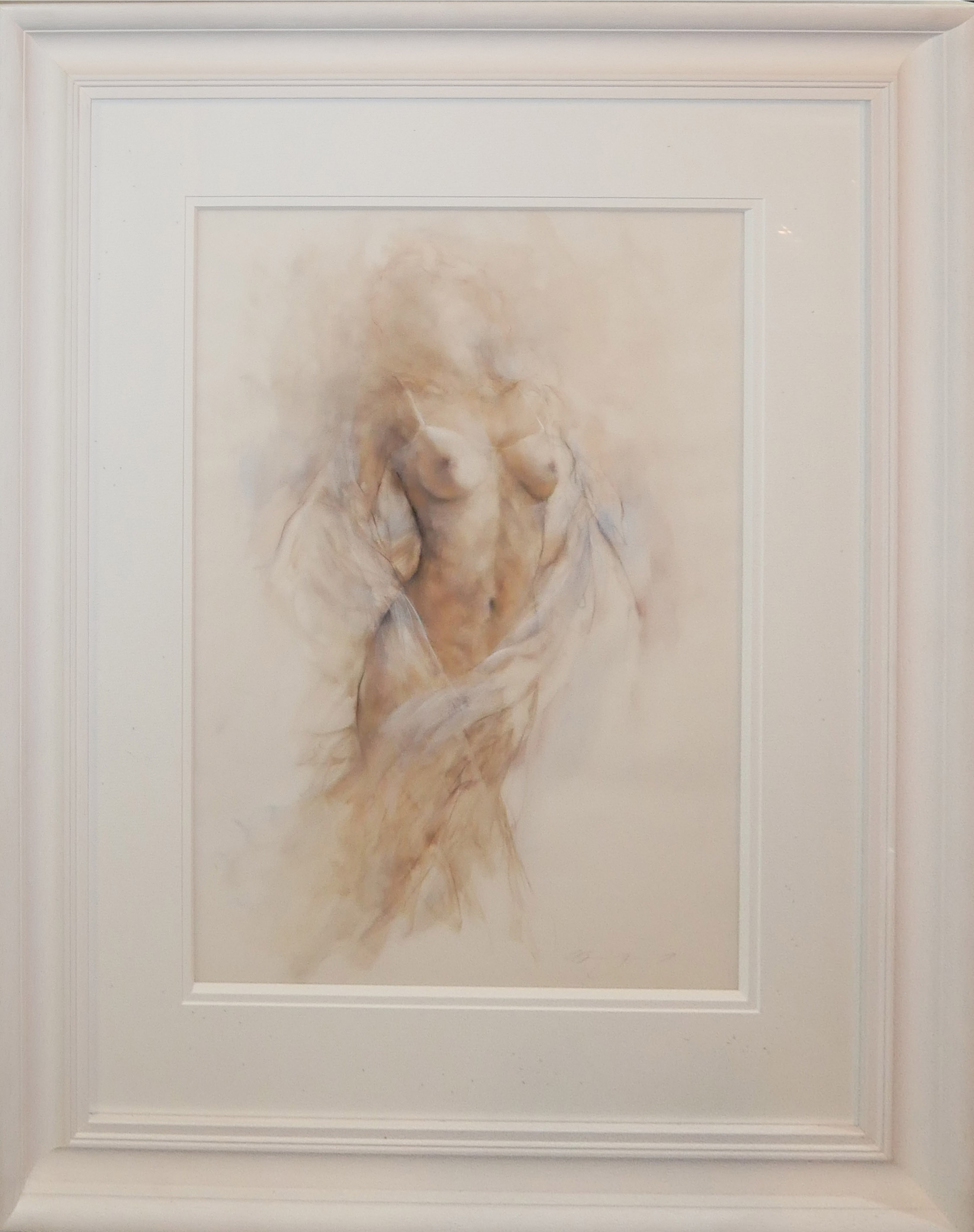 GARY BENFIELD, A 20TH CENTURY MIXED MEDIA FEMALE STUDY Torso portrait, wearing fine robes, signed in - Image 2 of 7