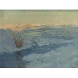 ALBERT JULIUS OLSSON, R.A., BRITISH, 1864 - 1942, OIL ON CANVAS Winter scene on the river bank,